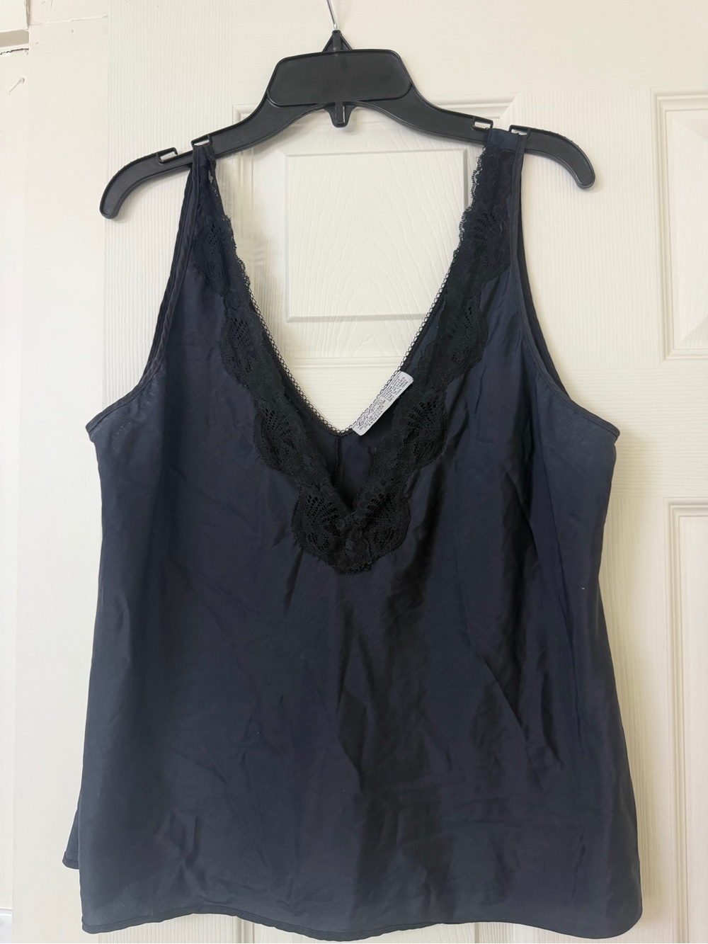Vintage Black Lace-Trim Silk Camisole